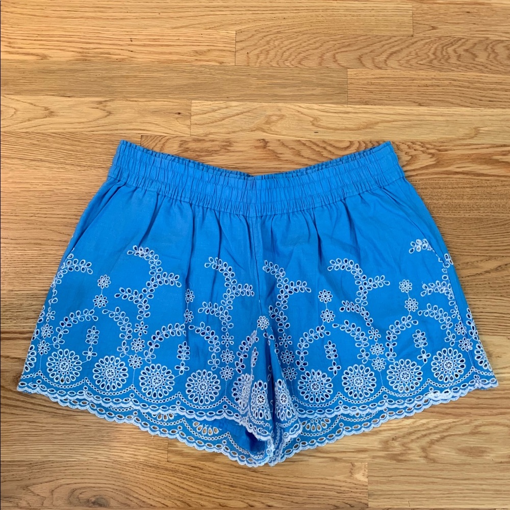 J.Crew: Embroidered Cotton Shorts- Blue